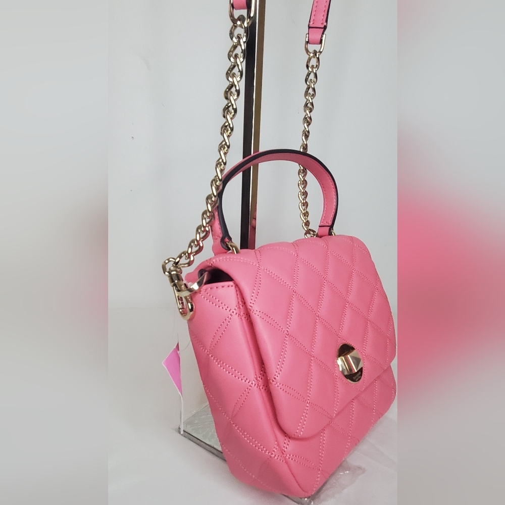 NWT Kate Spade -Small Quilted Pink Crossbody Handbag Bag with Silver Hardware - Picture 6 of 14